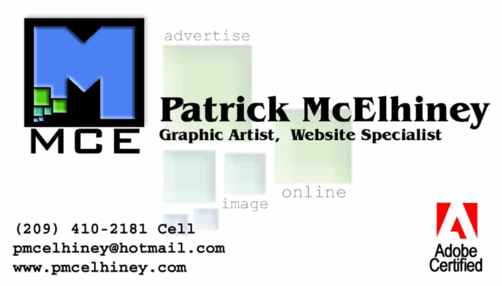Patrick R. McElhiney Adobe Certified Business Cards 2002